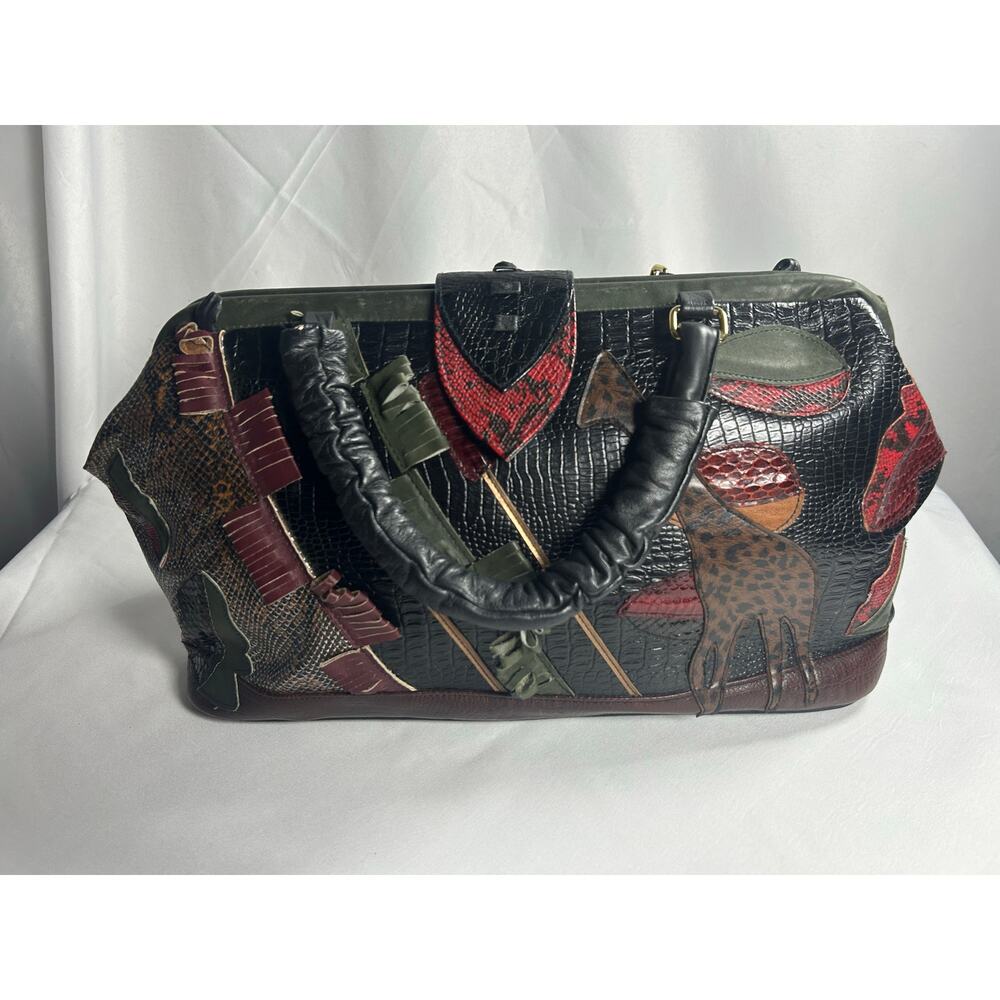 Vintage Black Shoulder Bag with Red and Brown Accents